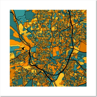 Madrid Map Pattern in Orange & Teal Posters and Art